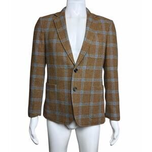 Brooklyn Tailors Men's 38 Multicolor Brown Plaid Wool Italy Blazer Jacket EUC